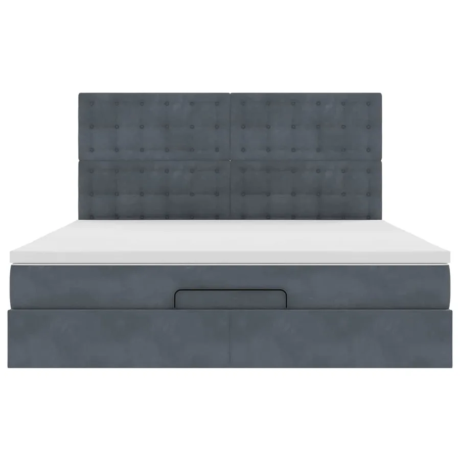 Cadre de lit ottoman avec matelas gris foncé 160x200cm velours - 7