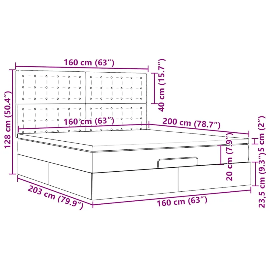Cadre de lit ottoman avec matelas gris foncé 160x200cm velours - 18