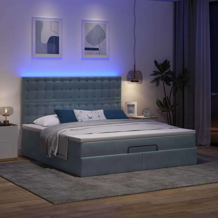 Cadre de lit ottoman avec matelas gris foncé 160x200cm velours - 3