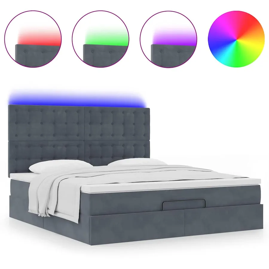 Cadre de lit ottoman avec matelas gris foncé 160x200cm velours - 5