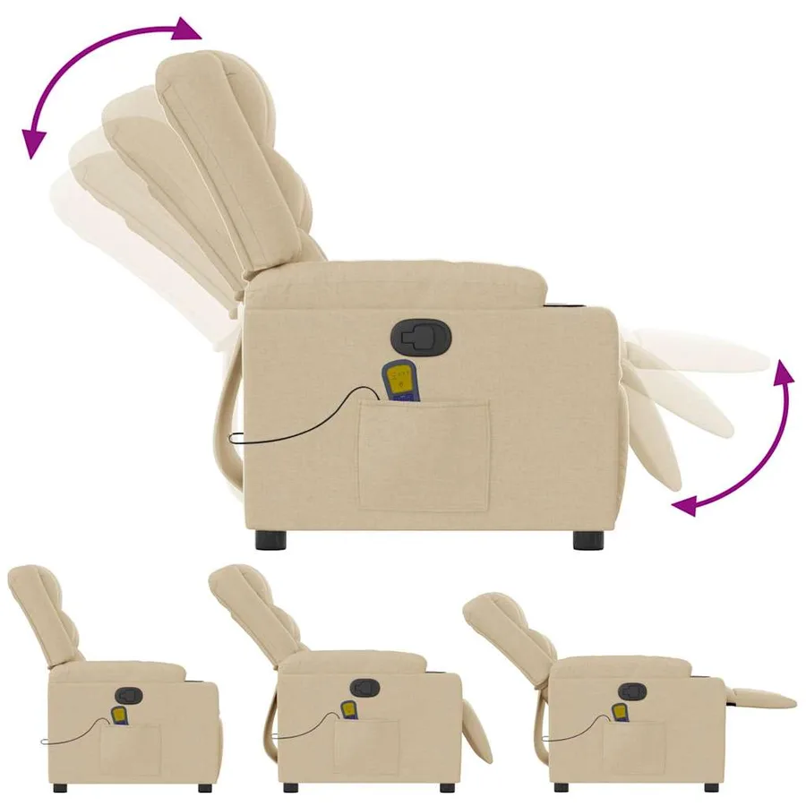 Fauteuil de massage inclinable Crème Tissu - 6