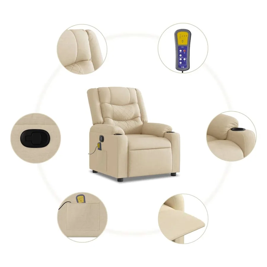 Fauteuil de massage inclinable Crème Tissu - 8