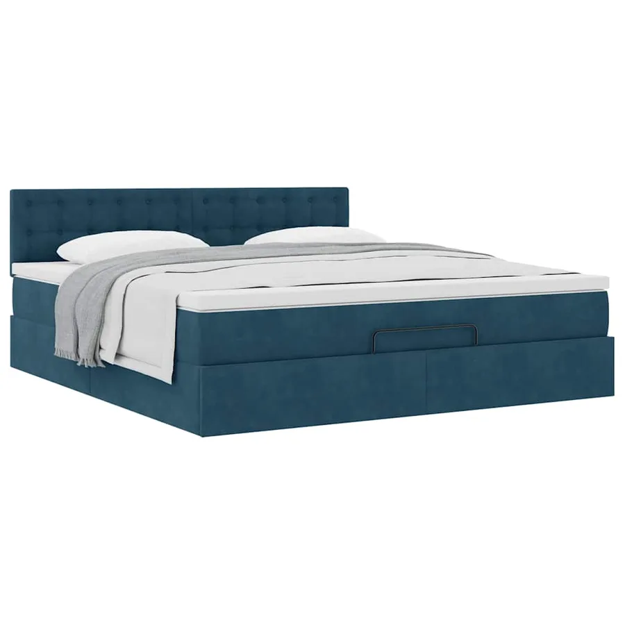 Cadre de lit ottoman avec matelas bleu foncé 160x200 cm velours - 5