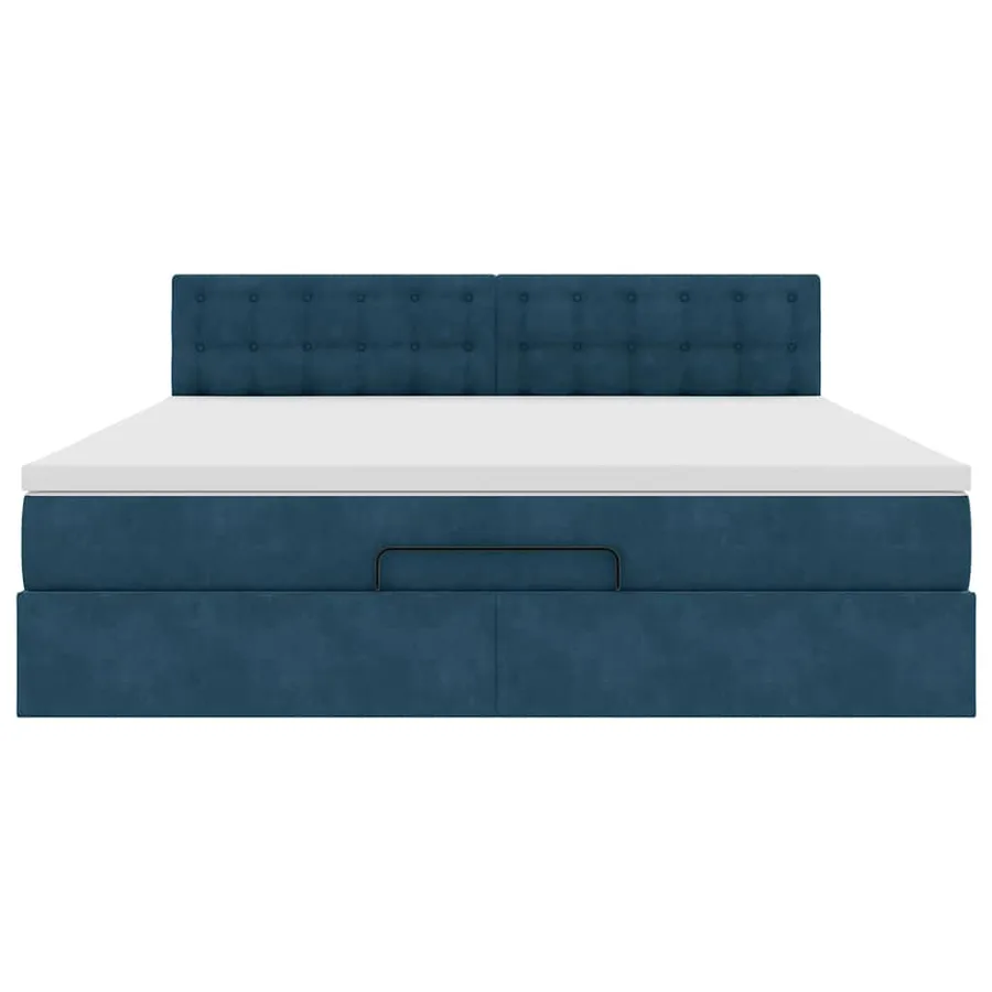 Cadre de lit ottoman avec matelas bleu foncé 160x200 cm velours - 7