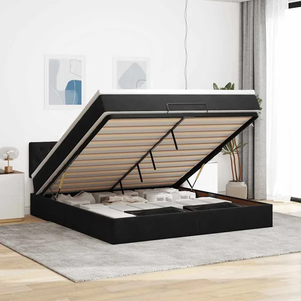 Cadre de lit ottoman avec matelas noir 160x200 cm velours