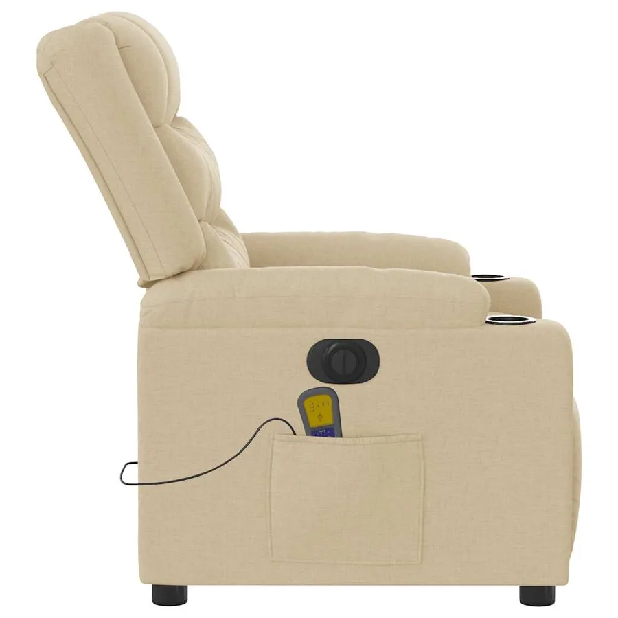 Fauteuil inclinable de massage électrique crème tissu - 7