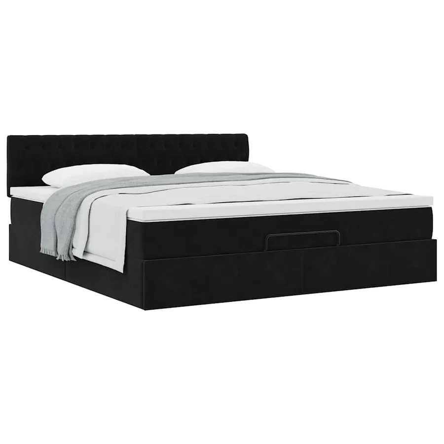 Cadre de lit ottoman avec matelas noir 160x200 cm velours - 5