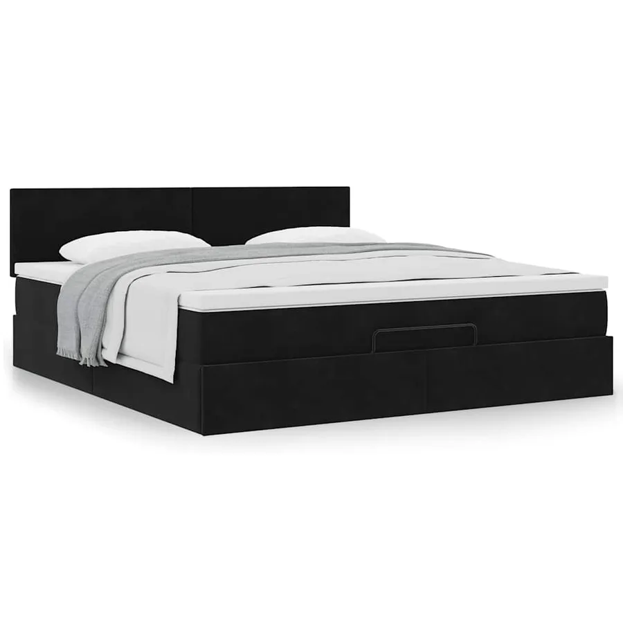 Cadre de lit ottoman avec matelas noir 160x200 cm velours - 4