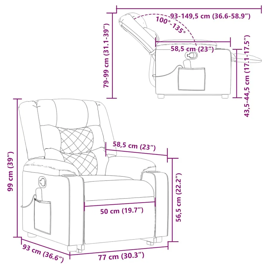 Fauteuil inclinable de massage Crème Tissu - 17