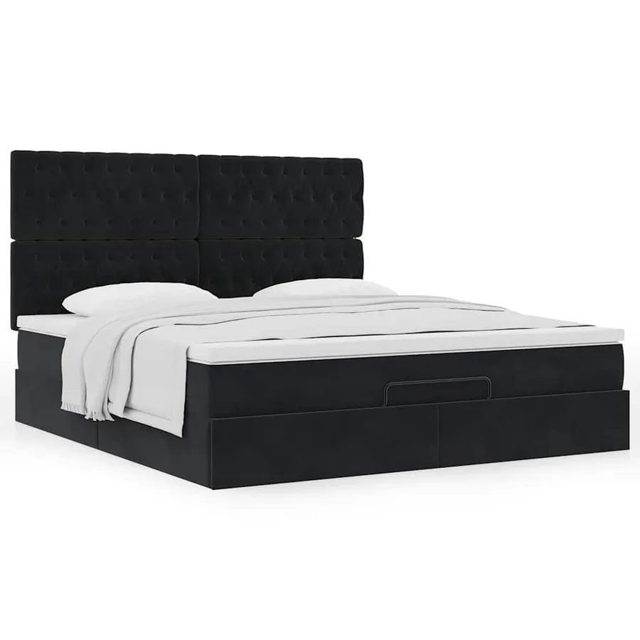 Cadre de lit ottoman avec matelas noir 160x200 cm velours - 4