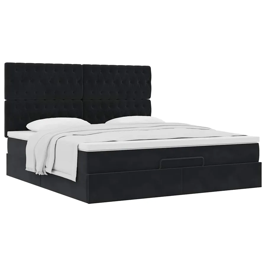 Cadre de lit ottoman avec matelas noir 160x200 cm velours - 5