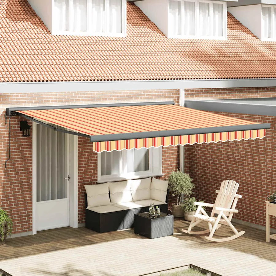 Auvent rétractable jaune et blanc 4,5x3 m tissu et aluminium