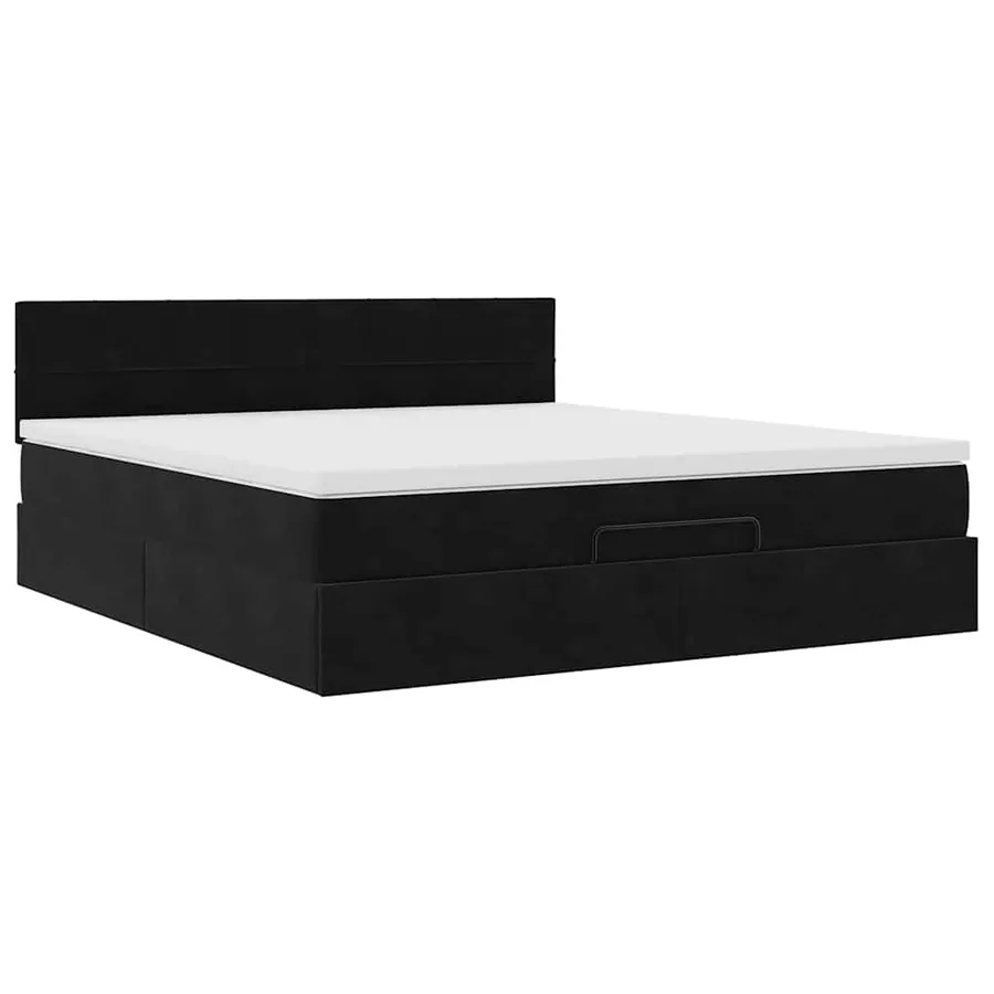 Cadre de lit ottoman avec matelas noir 160x200 cm velours - 5