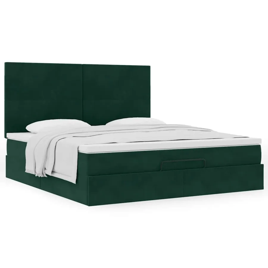 Cadre de lit ottoman avec matelas vert foncé 160x200 cm velours - 4