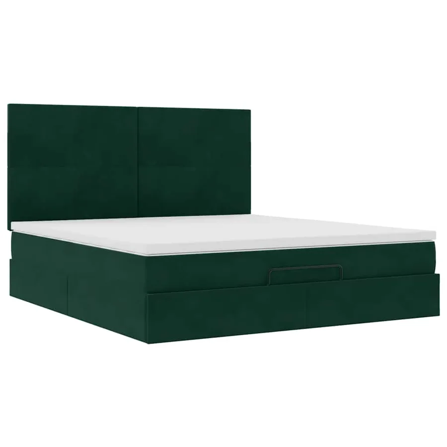 Cadre de lit ottoman avec matelas vert foncé 160x200 cm velours - 6
