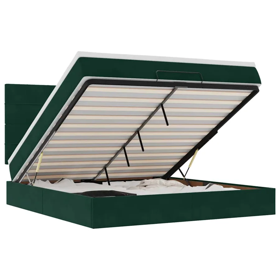 Cadre de lit ottoman avec matelas vert foncé 160x200 cm velours - 2