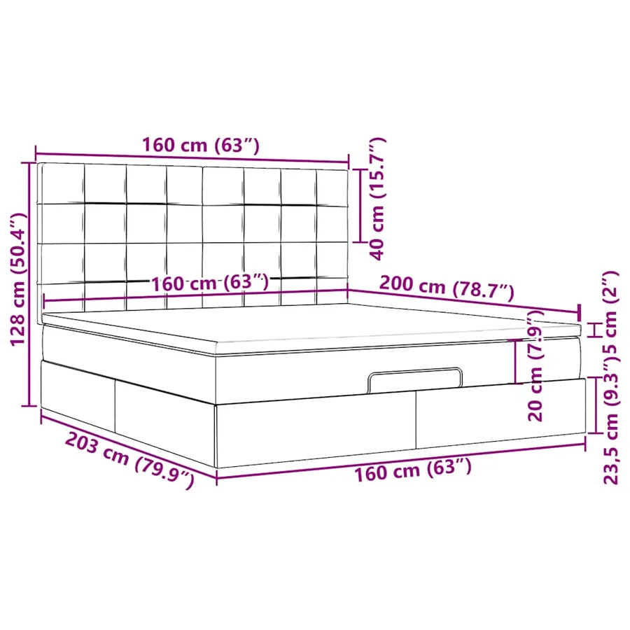 Cadre de lit ottoman avec matelas vert foncé 160x200 cm velours - 18