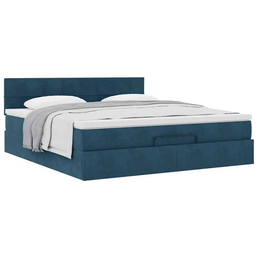 Cadre de lit ottoman avec matelas bleu foncé 160x200 cm velours - 4