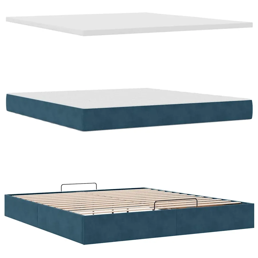 Cadre de lit ottoman avec matelas bleu foncé 160x200 cm velours - 6