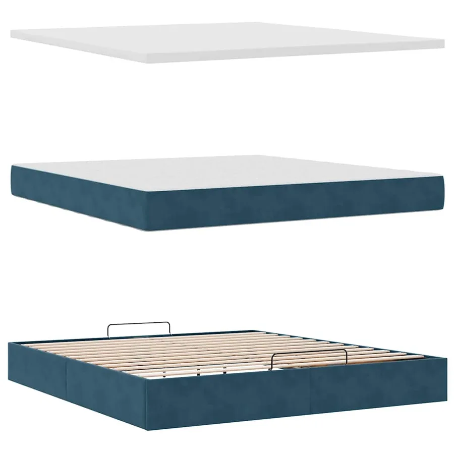 Cadre de lit ottoman avec matelas bleu foncé 160x200 cm velours - 7