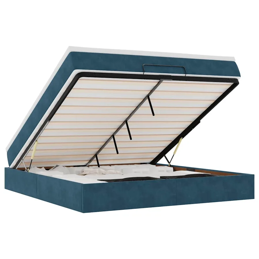 Cadre de lit ottoman avec matelas bleu foncé 160x200 cm velours - 2
