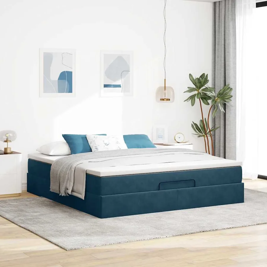 Cadre de lit ottoman avec matelas bleu foncé 160x200 cm velours - 3