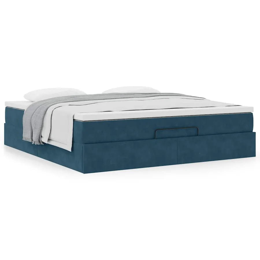 Cadre de lit ottoman avec matelas bleu foncé 160x200 cm velours - 4