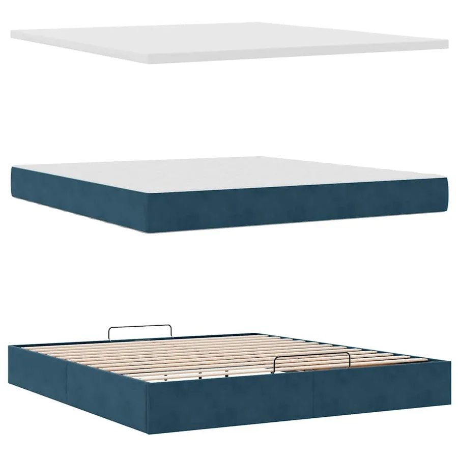 Cadre de lit ottoman avec matelas bleu foncé 160x200 cm velours - 12