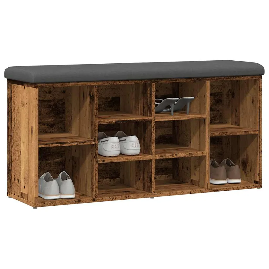 Banc à chaussures vieux bois 102x32x50 cm bois d'ingénierie - 6