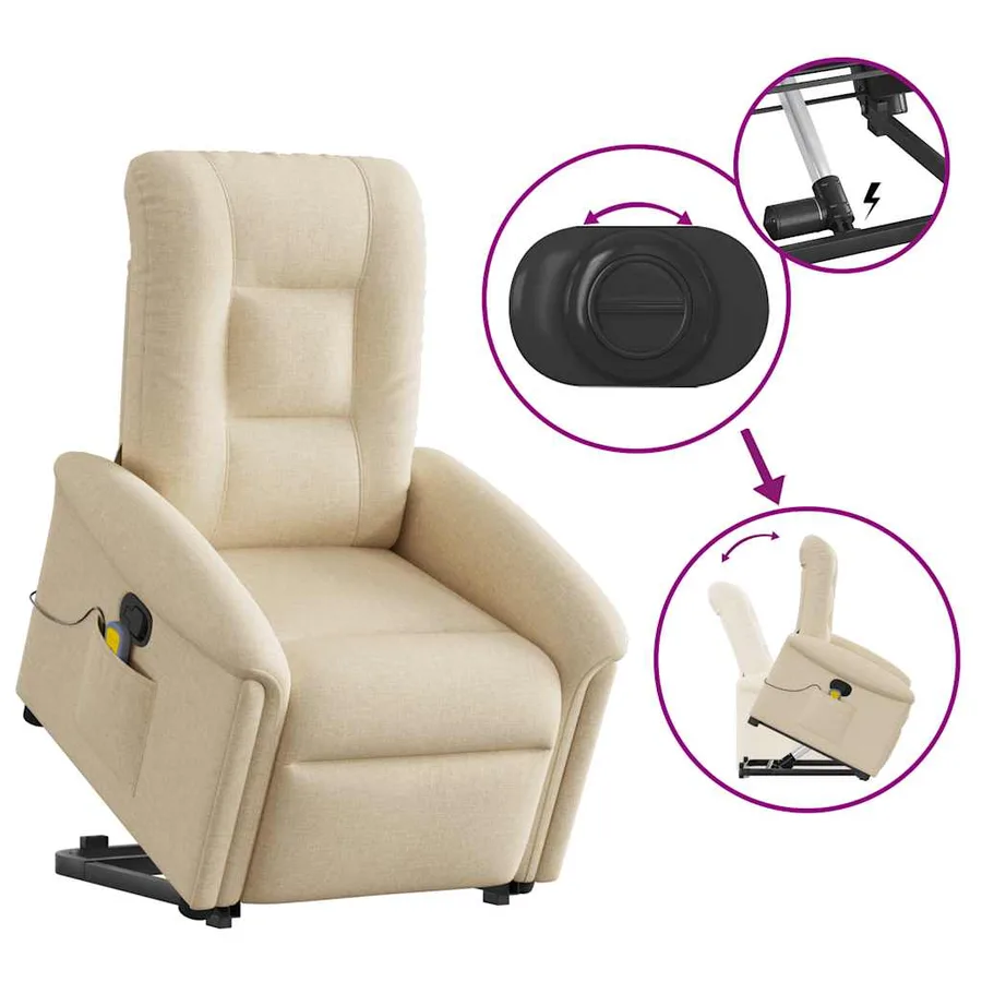 Fauteuil inclinable de massage Crème Tissu - 9