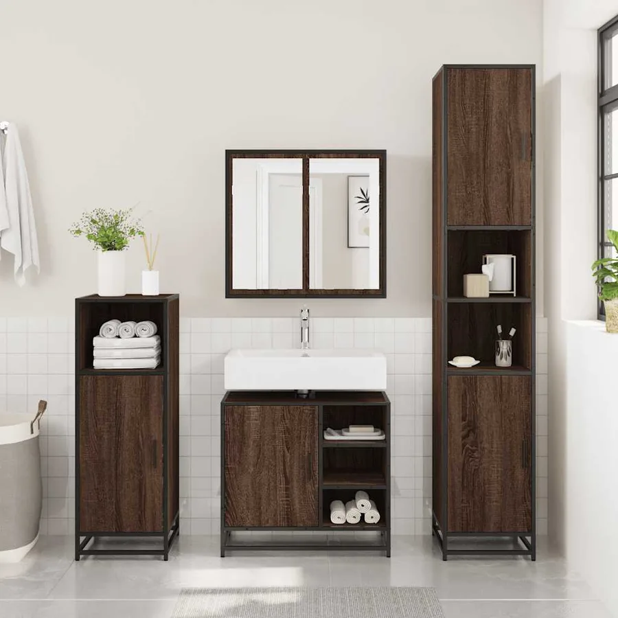 Armoire de lavabo de salle de bain chêne marron 65x33x60 cm - 3