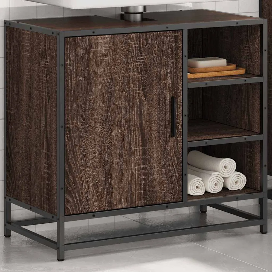 Armoire de lavabo de salle de bain chêne marron 65x33x60 cm - 4