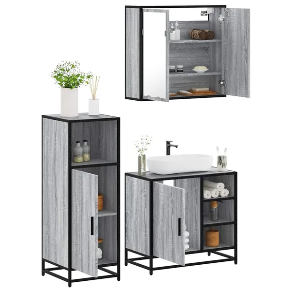 Ensemble de meubles de salle de bain 3 pcs Sonoma gris