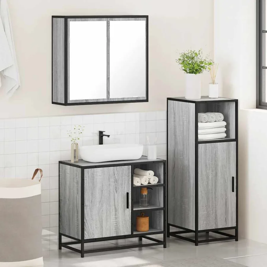 Ensemble de meubles de salle de bain 3 pcs Sonoma gris - 4