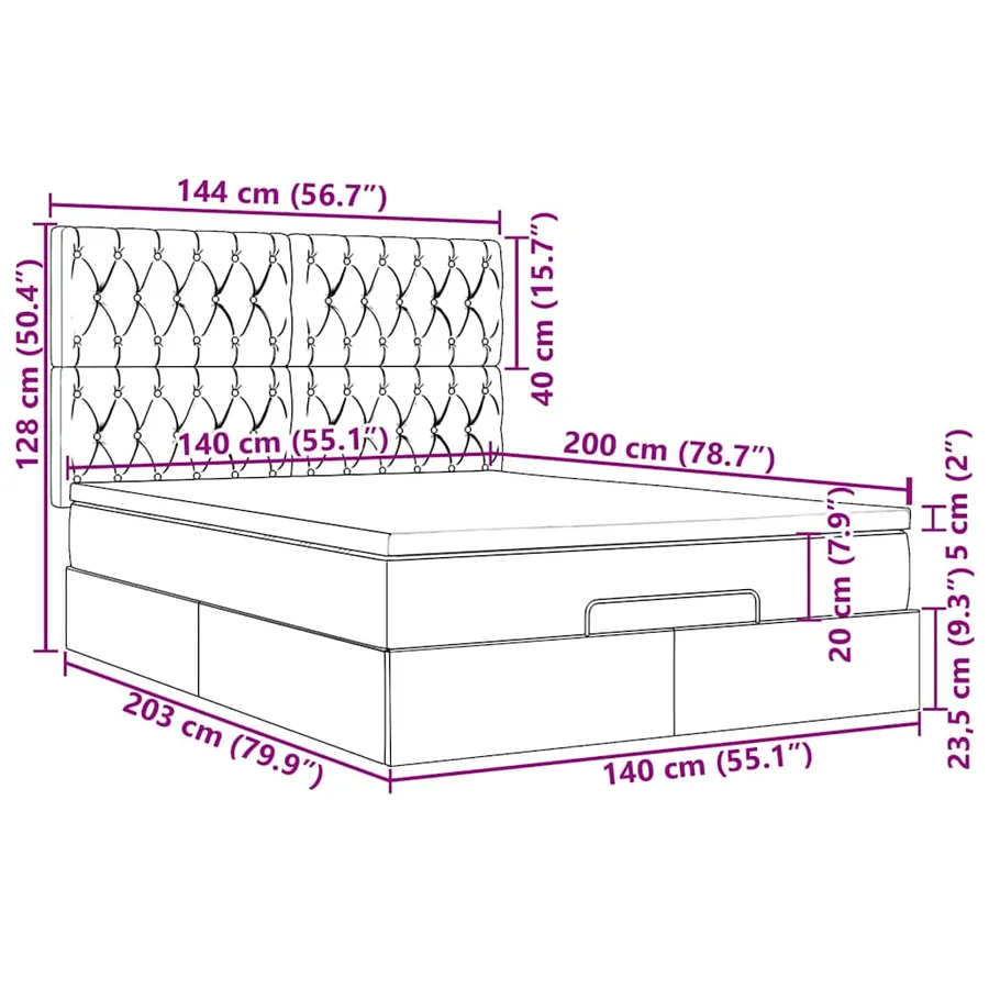Cadre de lit ottoman avec matelas bleu foncé 140x200 cm velours - 18