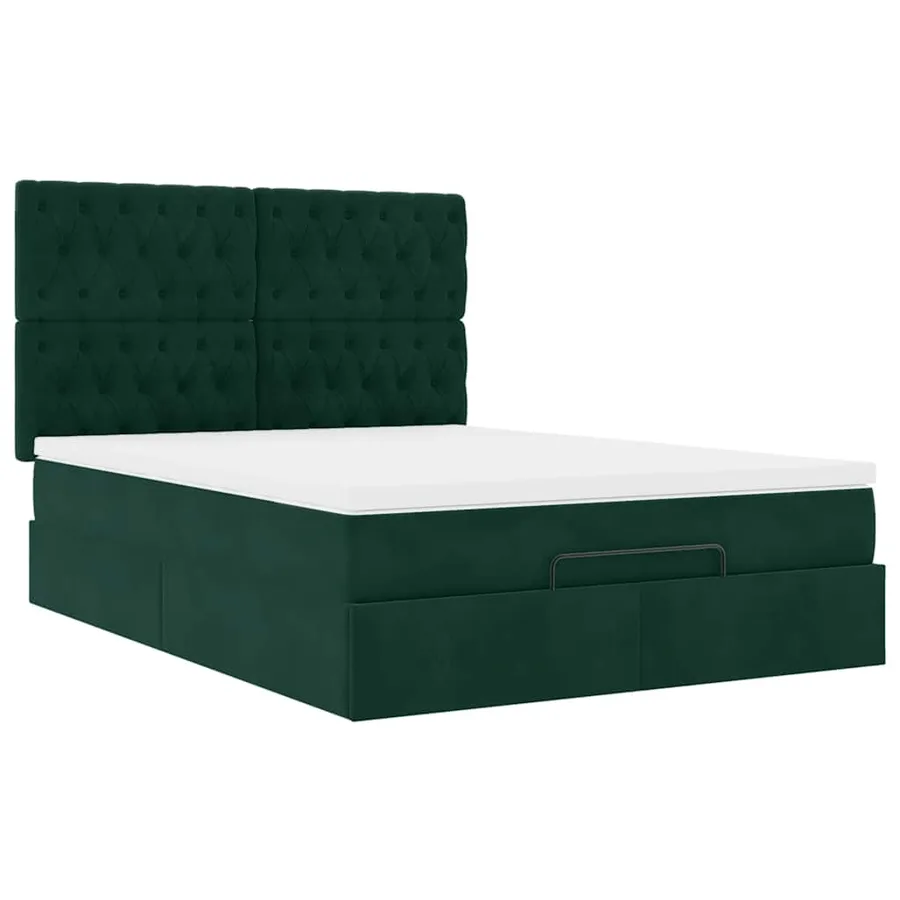 Cadre de lit ottoman avec matelas vert foncé 140x200 cm velours - 7