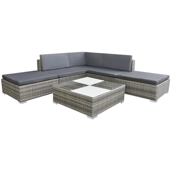 Salon de jardin 6 pcs avec coussins Résine tressée Gris