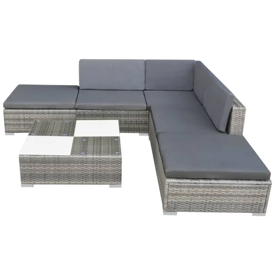 Salon de jardin 6 pcs avec coussins Résine tressée Gris - 2