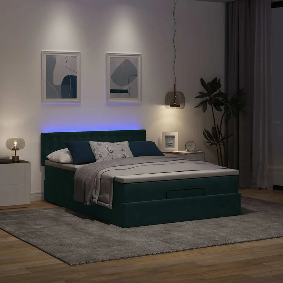 Cadre de lit ottoman avec matelas vert foncé 140x200 cm velours - 3