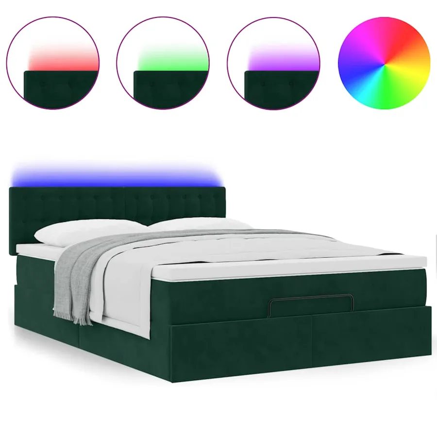 Cadre de lit ottoman avec matelas vert foncé 140x200 cm velours - 5