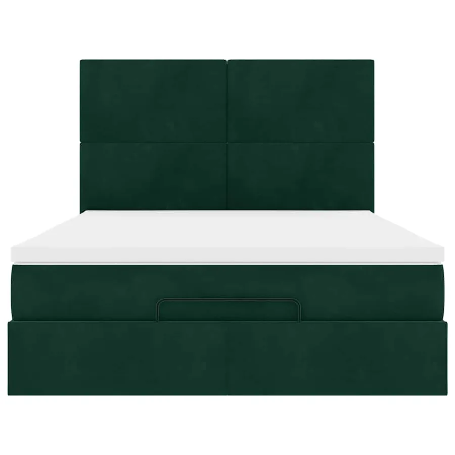 Cadre de lit ottoman avec matelas vert foncé 140x200 cm velours - 8