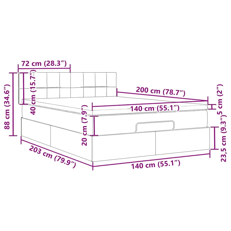 Cadre de lit ottoman avec matelas vert foncé 140x200 cm velours - 15