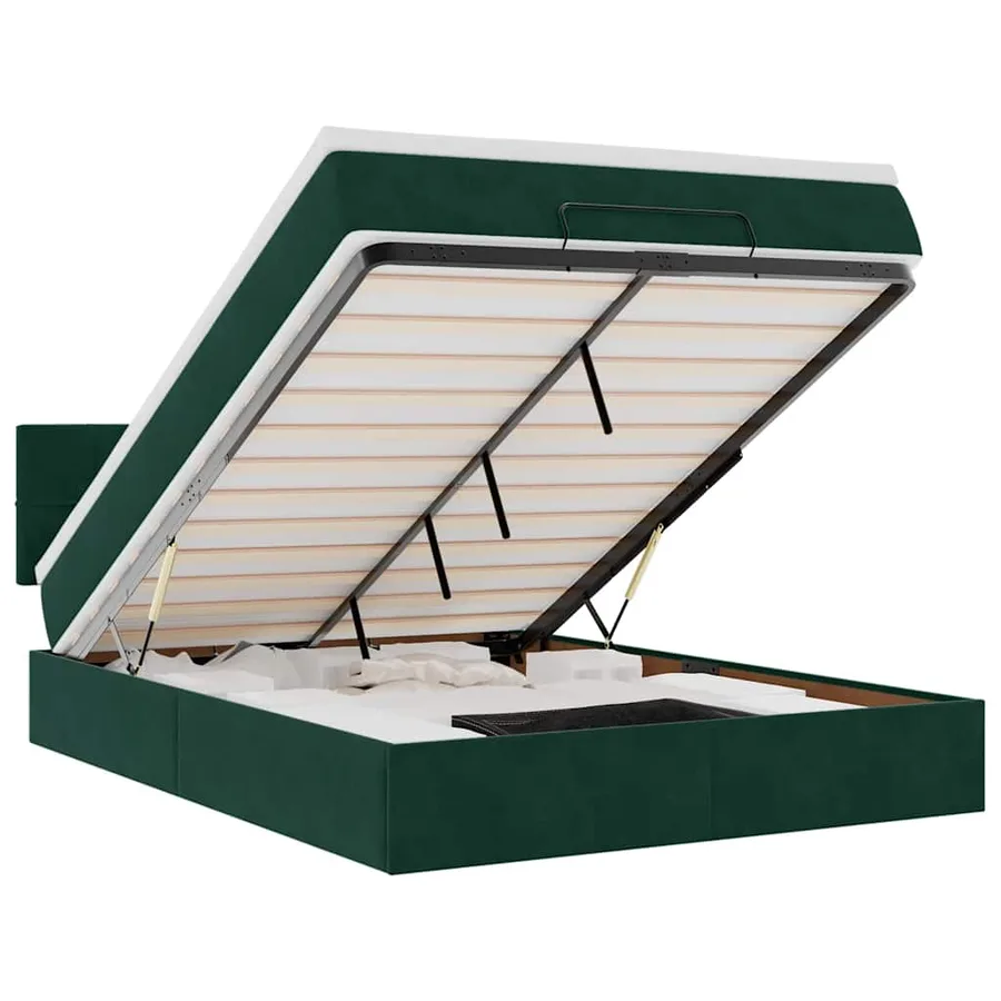 Cadre de lit ottoman avec matelas vert foncé 140x200 cm velours - 2