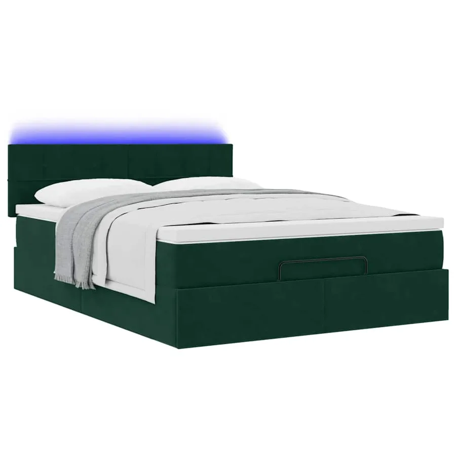 Cadre de lit ottoman avec matelas vert foncé 140x200 cm velours - 3