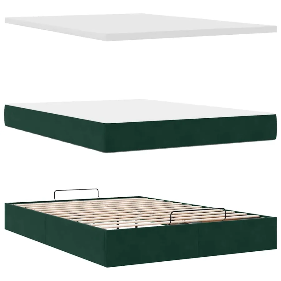 Cadre de lit ottoman avec matelas vert foncé 140x200 cm velours - 11