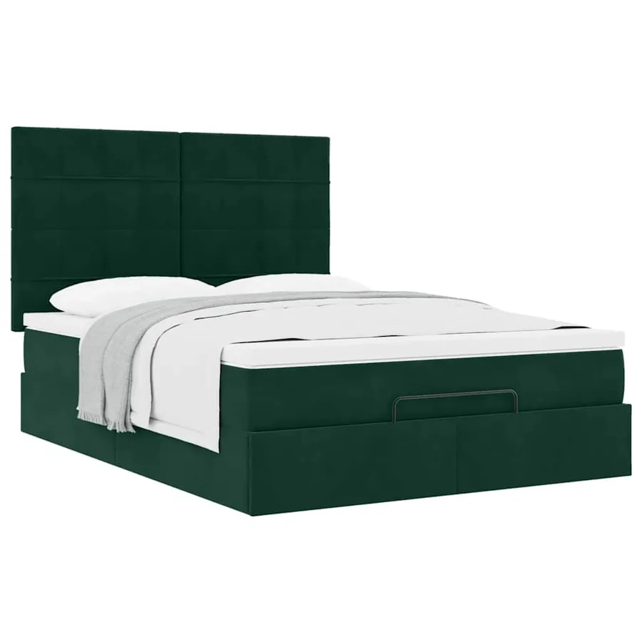 Cadre de lit ottoman avec matelas vert foncé 140x200 cm velours - 5