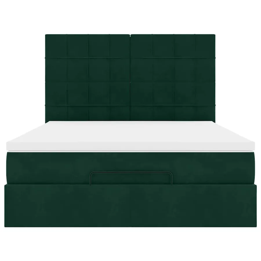 Cadre de lit ottoman avec matelas vert foncé 140x200 cm velours - 7