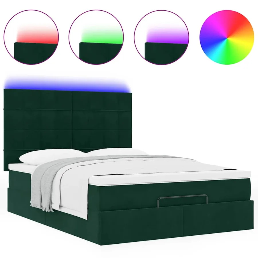 Cadre de lit ottoman avec matelas vert foncé 140x200 cm velours - 5