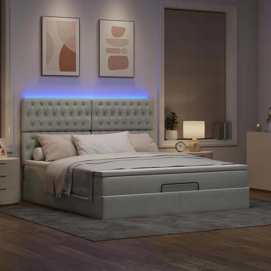 Cadre de lit ottoman et matelas gris clair 160x200cm velours - 3
