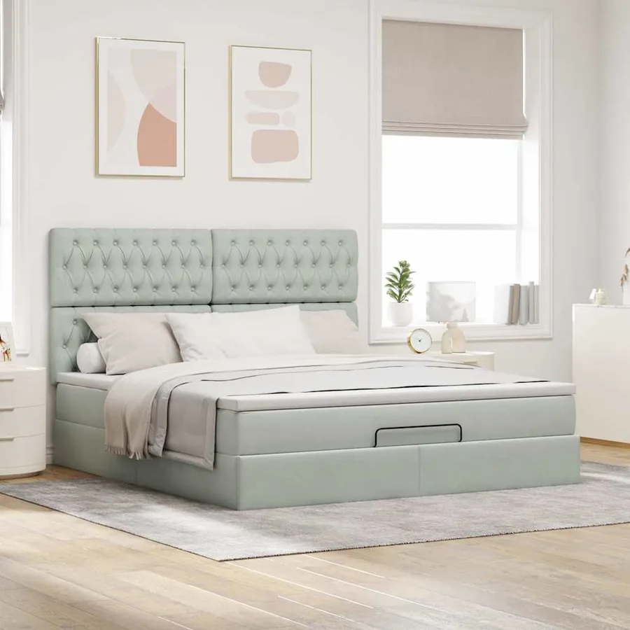 Cadre de lit ottoman et matelas gris clair 160x200cm velours - 4